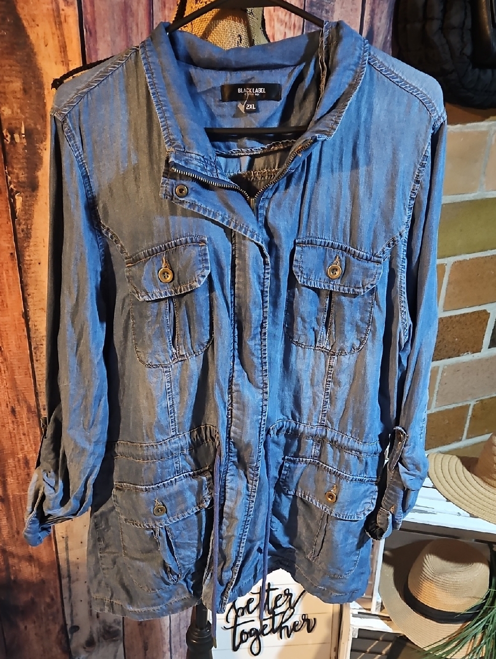 Black Label Women's Blue Denim Utility Jacket - Size 2XL
